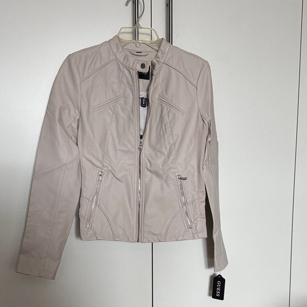 GUESS Women's Light Beige Leather Jacket